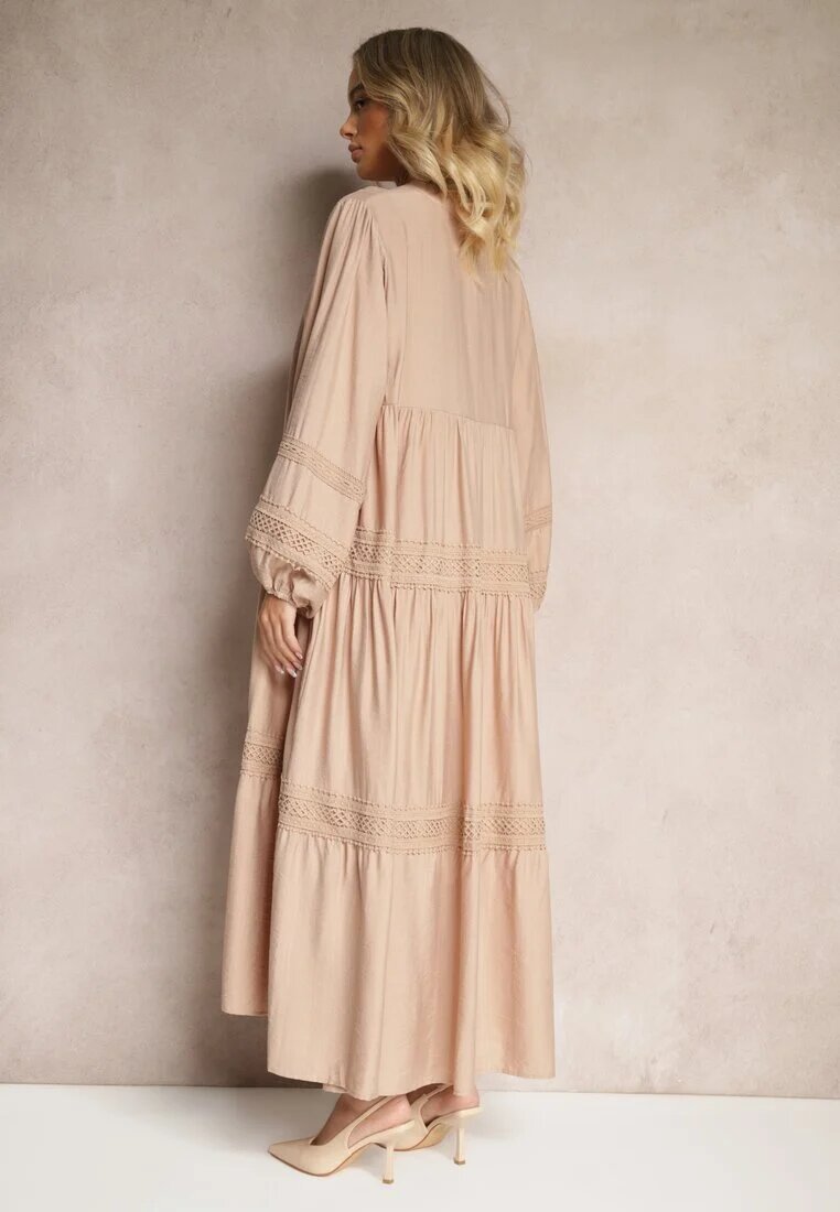 maja studio Rochie bej închis din vâscoză decorată cu dantelă Nelanira