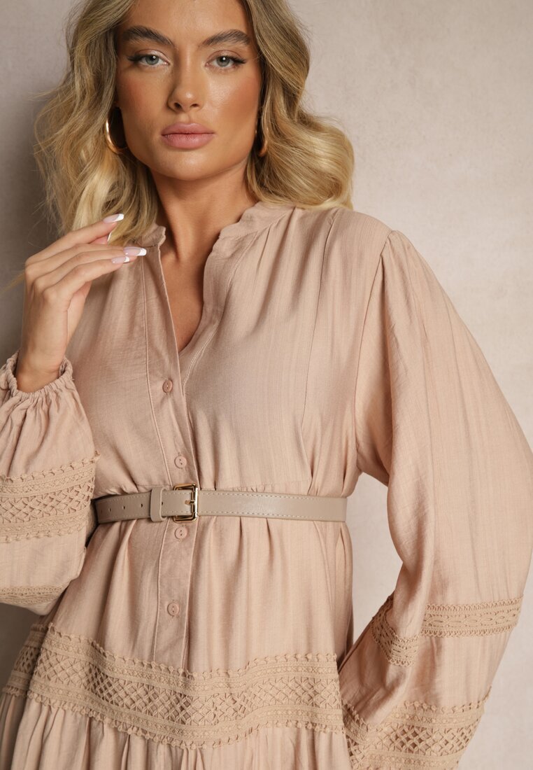 maja studio Rochie bej închis din vâscoză decorată cu dantelă Nelanira