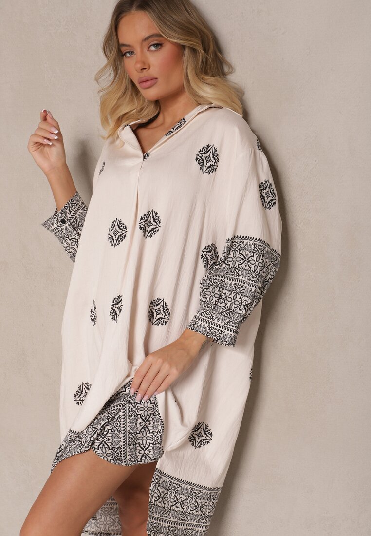 maja studio Rochie Bejă din Viscoză cu Model Abstract Nalalith