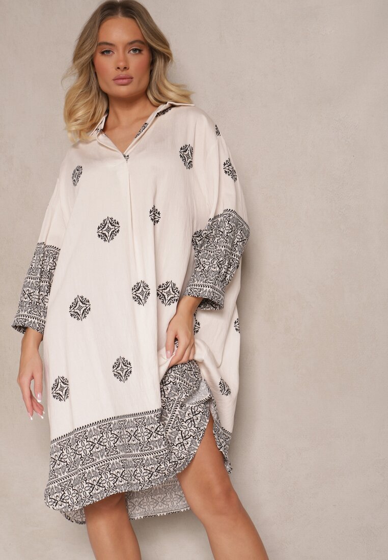 maja studio Rochie Bejă din Viscoză cu Model Abstract Nalalith