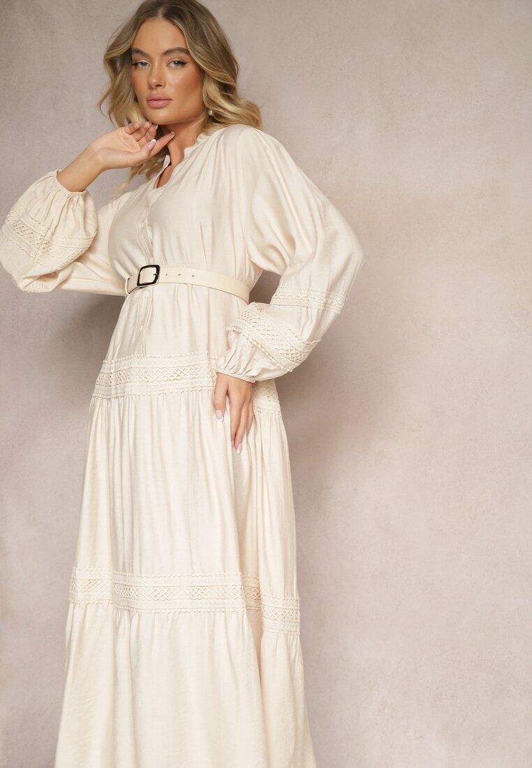maja studio Rochie Bejă Vâscoză Decorată cu Dantelă Nelanira