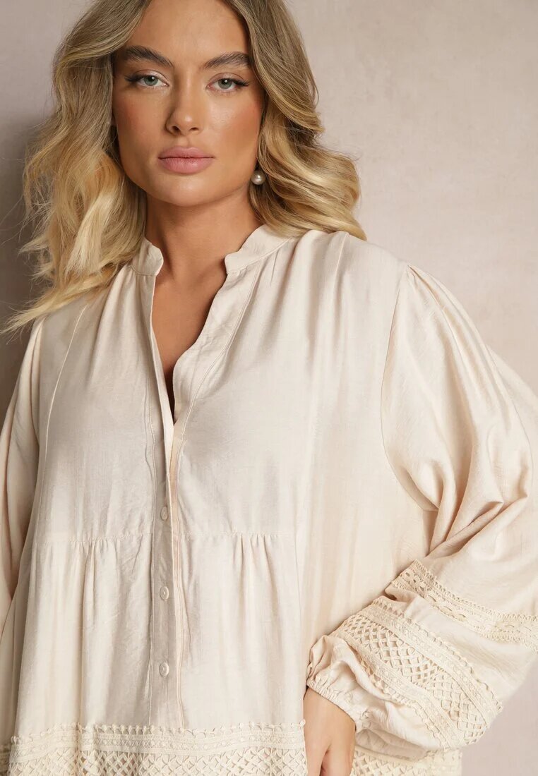 maja studio Rochie Bejă Vâscoză Decorată cu Dantelă Nelanira