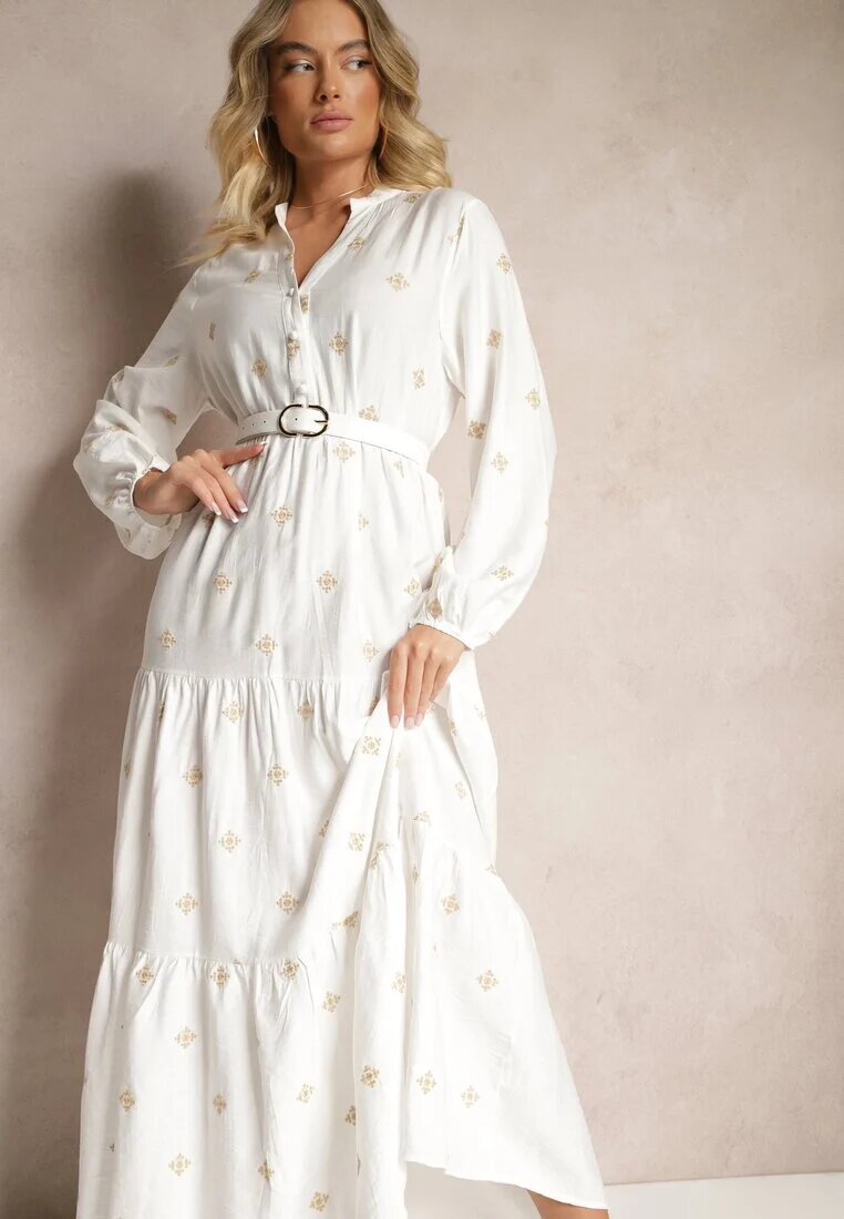 maja studio Rochie Cloș Din Viscoză Albă Decorată Cu Broderie Nalorwen