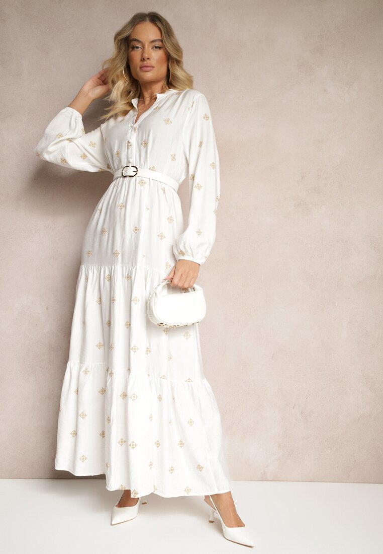 maja studio Rochie Cloș Din Viscoză Albă Decorată Cu Broderie Nalorwen