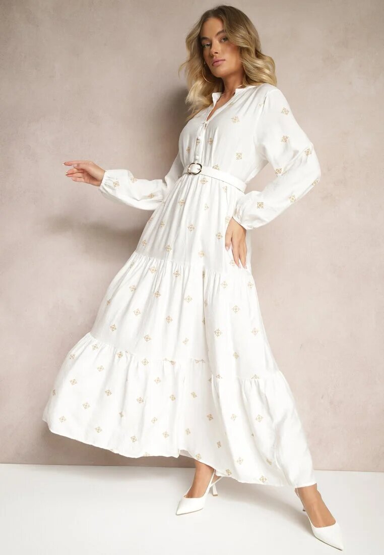 maja studio Rochie Cloș Din Viscoză Albă Decorată Cu Broderie Nalorwen