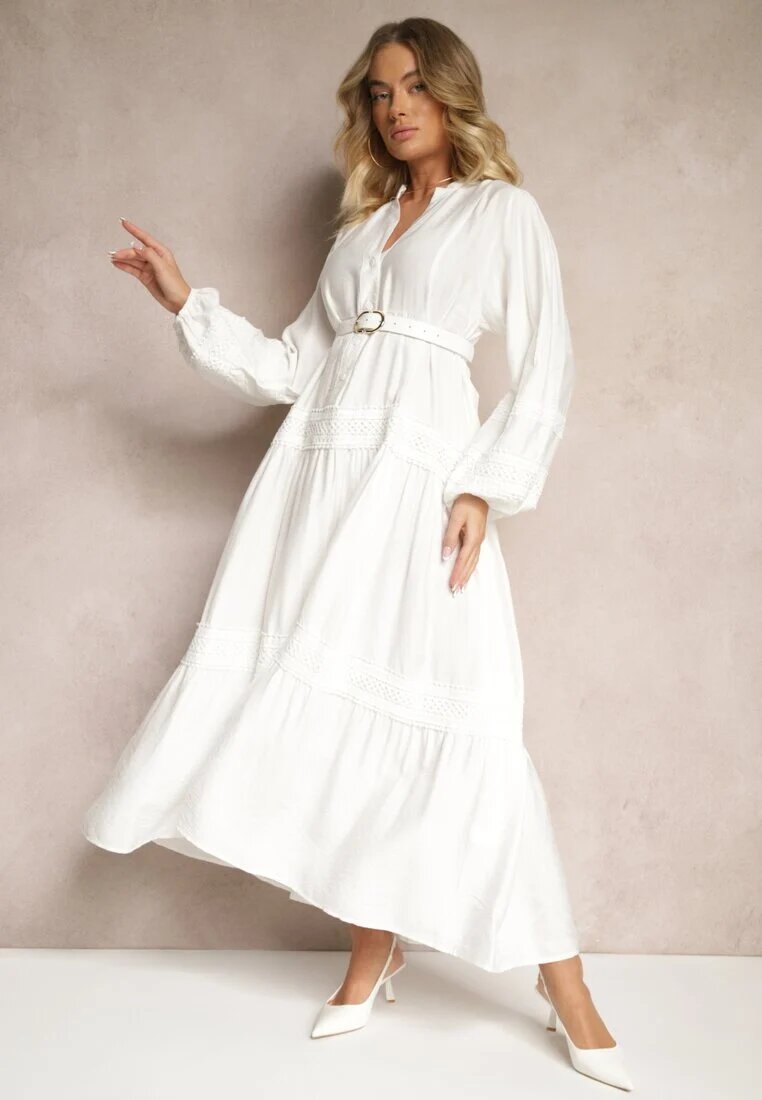 maja studio Rochie din viscoză albă Decorată cu dantelă Nelanira