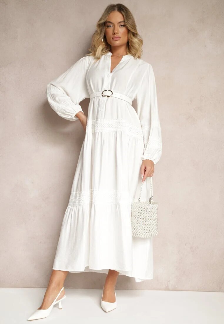maja studio Rochie din viscoză albă Decorată cu dantelă Nelanira