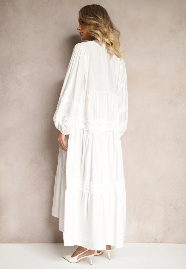 maja studio Rochie din viscoză albă Decorată cu dantelă Nelanira