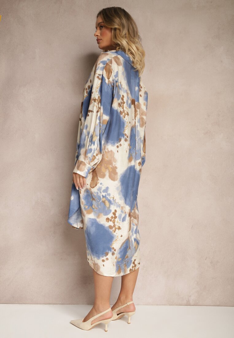maja studio Rochie din viscoză albastră oversize tip cămașă cu imprimeu abstract Gonnivae