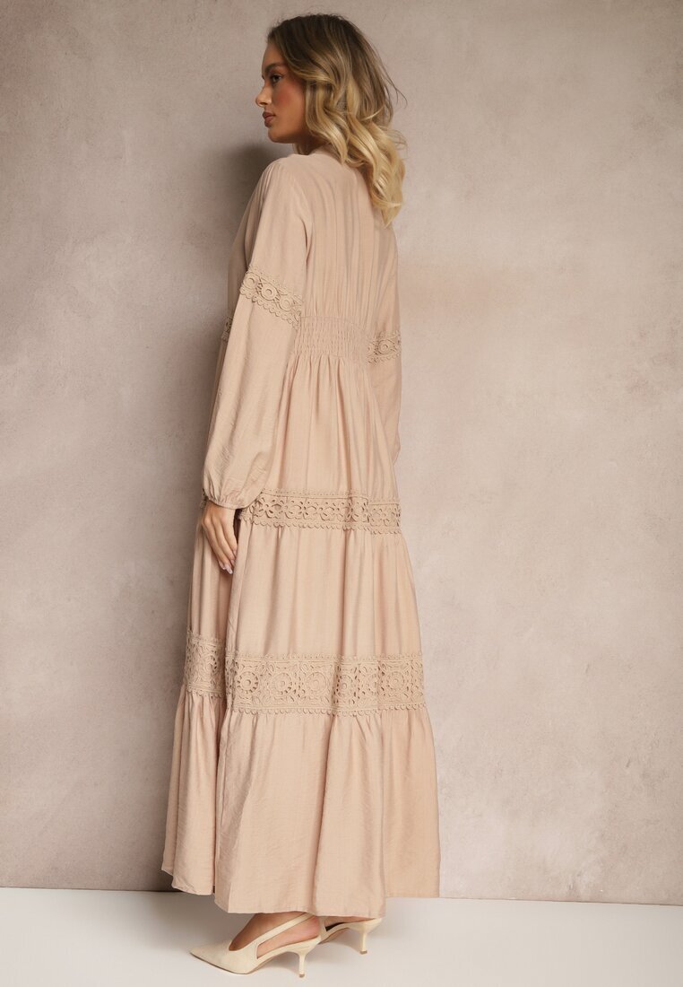 maja studio Rochie din viscoză bej închis evazată cu dantelă Gonalorin