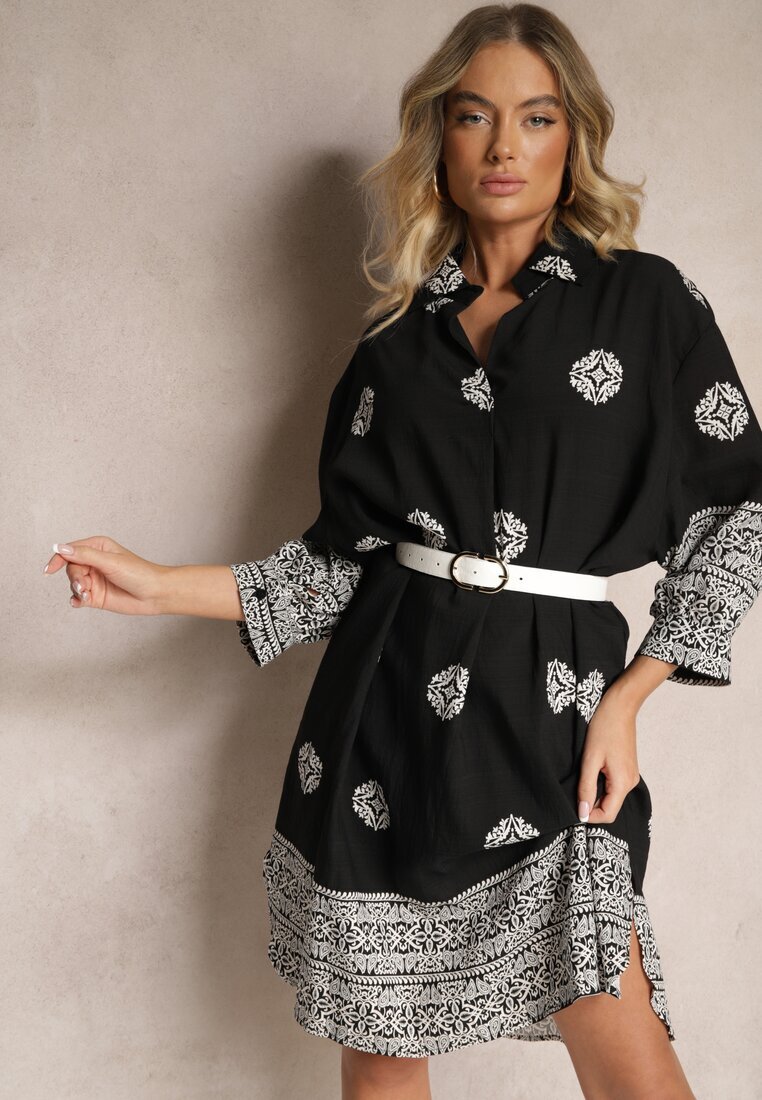 maja studio Rochie neagră din Viscoză cu Model Abstract Nalalith