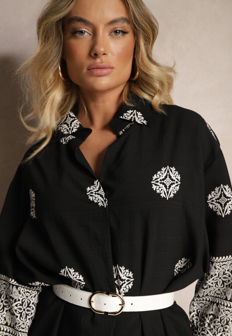 maja studio Rochie neagră din Viscoză cu Model Abstract Nalalith