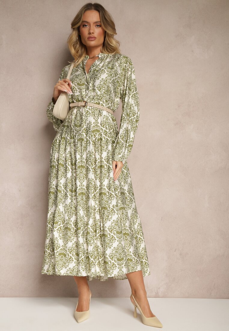 maja studio Rochie verde din viscoză cu model ornamental cu croială evazată Gonalia