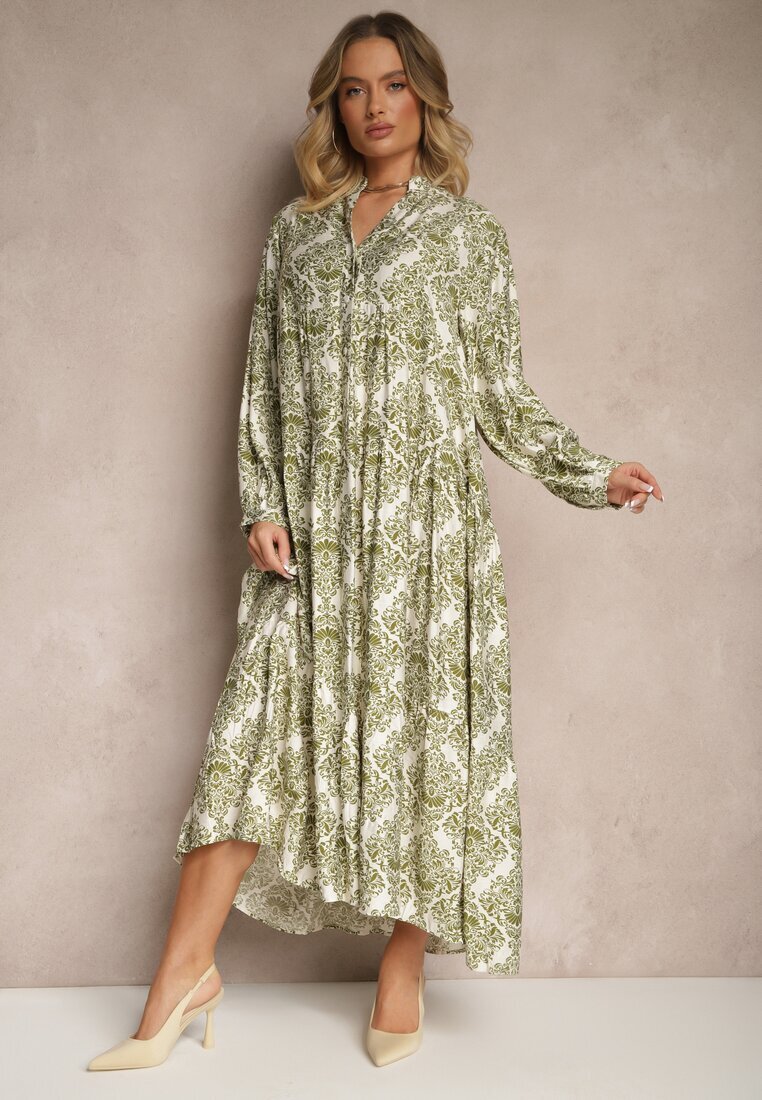 maja studio Rochie verde din viscoză cu model ornamental cu croială evazată Gonalia