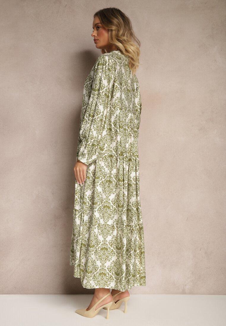 maja studio Rochie verde din viscoză cu model ornamental cu croială evazată Gonalia