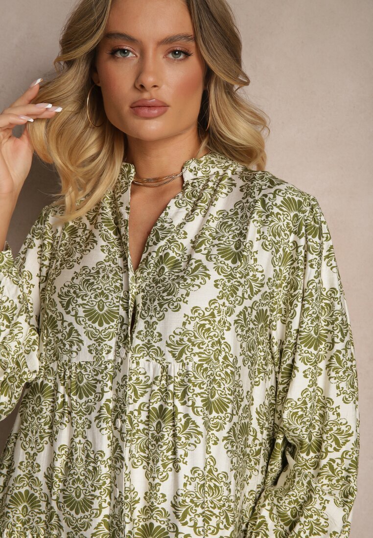 maja studio Rochie verde din viscoză cu model ornamental cu croială evazată Gonalia
