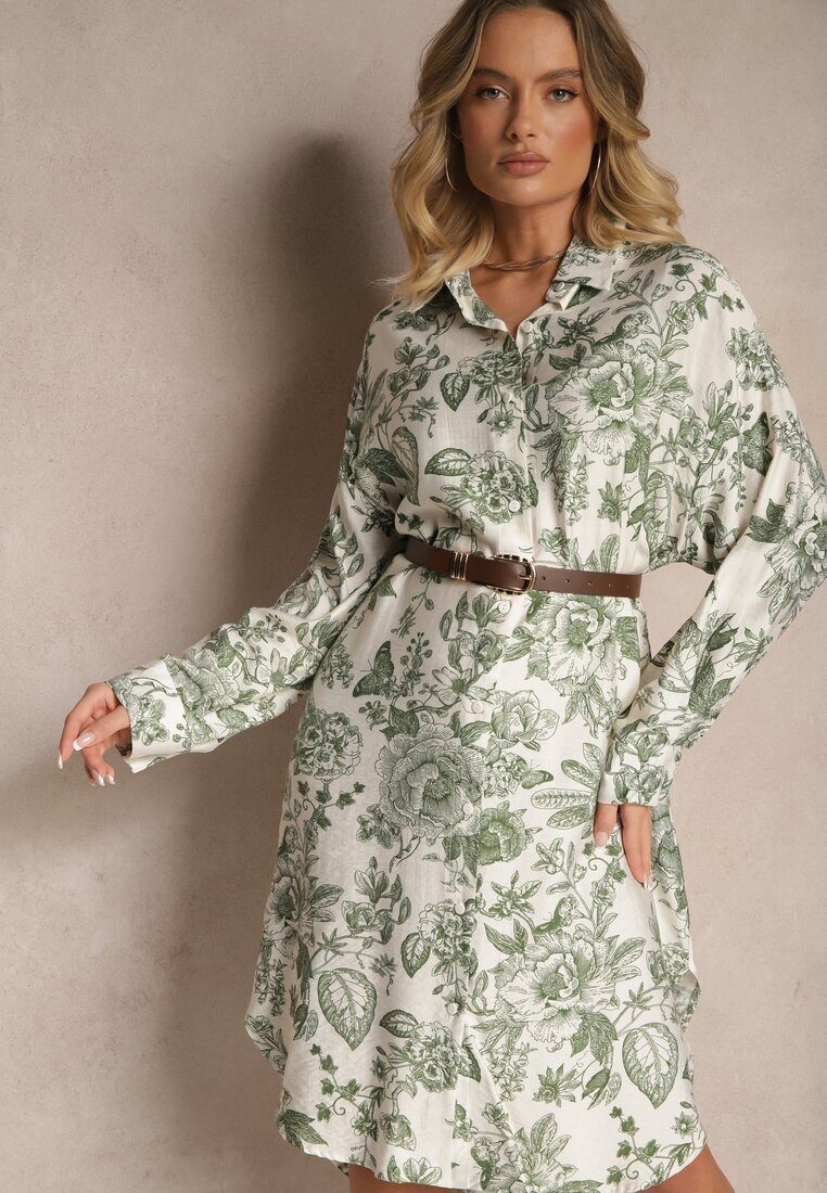 maja studio Rochie Verde Florală Tip cămașă din Viscoză Lisvesia