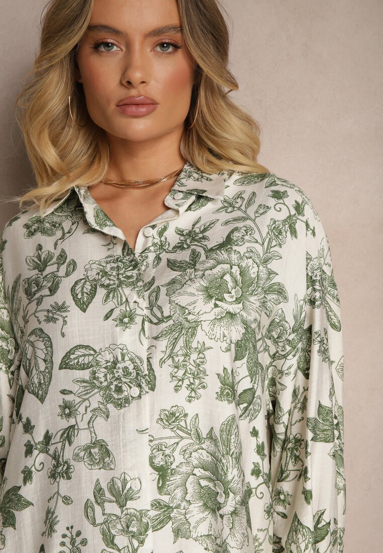 maja studio Rochie Verde Florală Tip cămașă din Viscoză Lisvesia