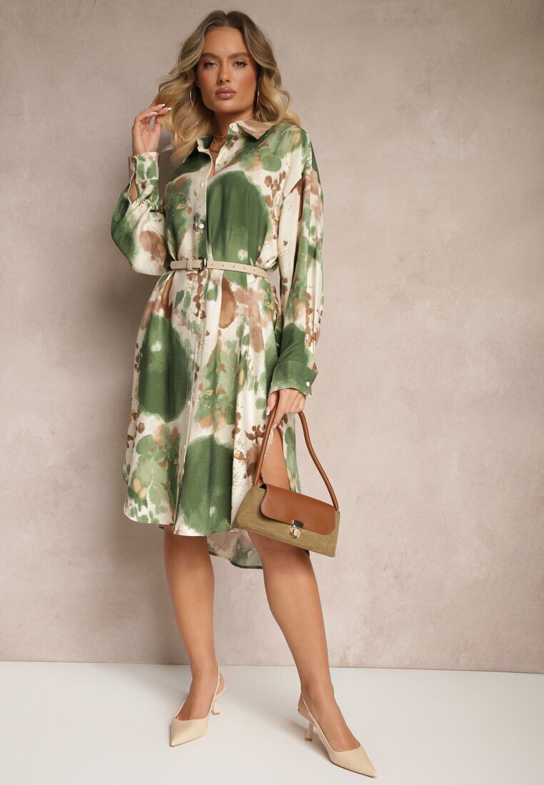 maja studio Rochie Verde Viscoză Oversize Tip Cămașă Cu Imprimeu Abstract Gonnivae