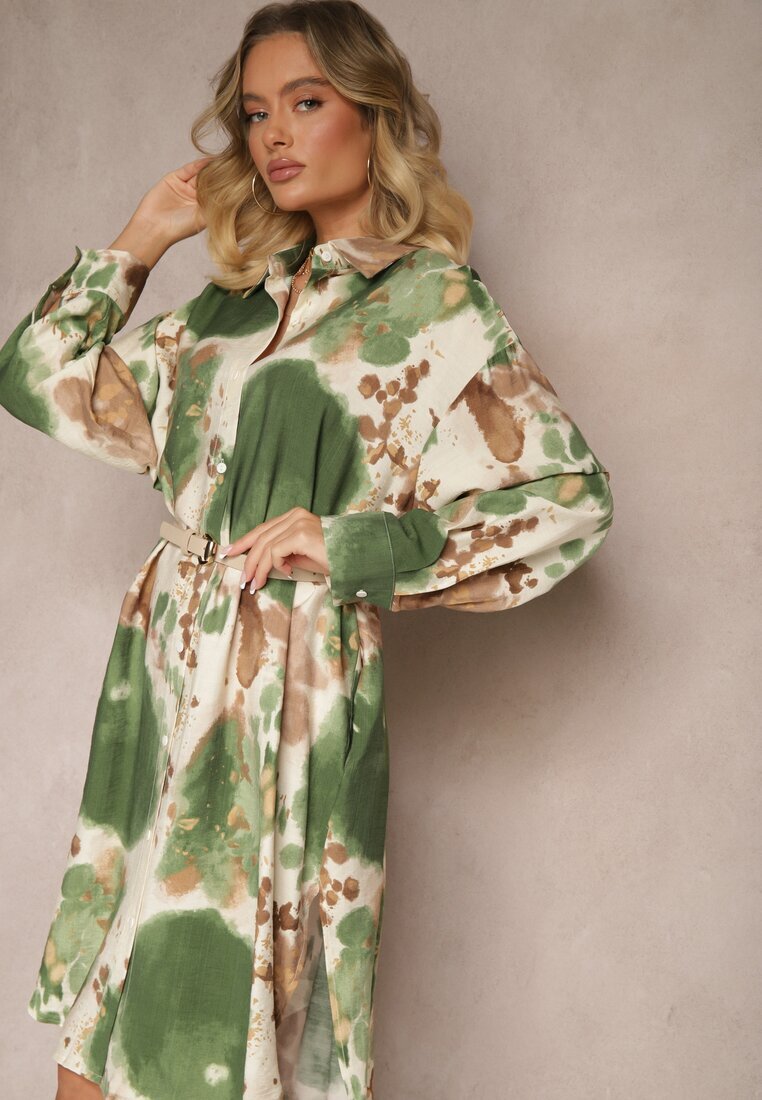 maja studio Rochie Verde Viscoză Oversize Tip Cămașă Cu Imprimeu Abstract Gonnivae