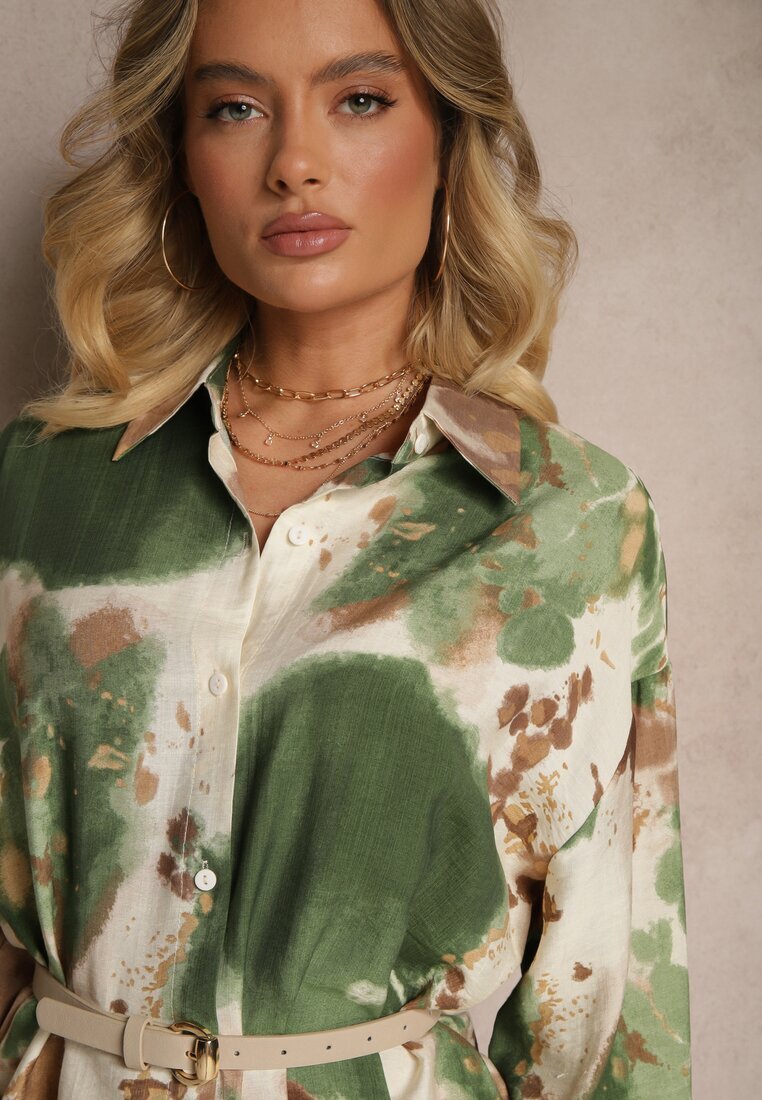 maja studio Rochie Verde Viscoză Oversize Tip Cămașă Cu Imprimeu Abstract Gonnivae