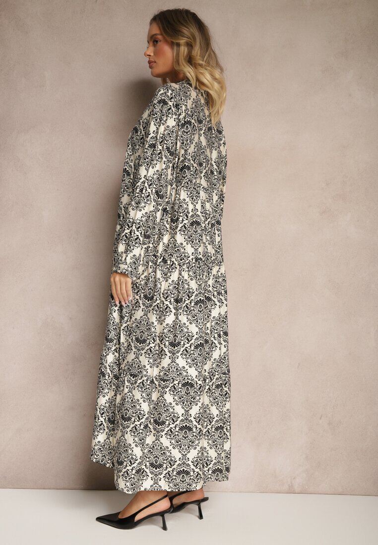 maja studio Rochie Viscoză Neagră cu Model Ornamental cu Croială Evazată Gonalia
