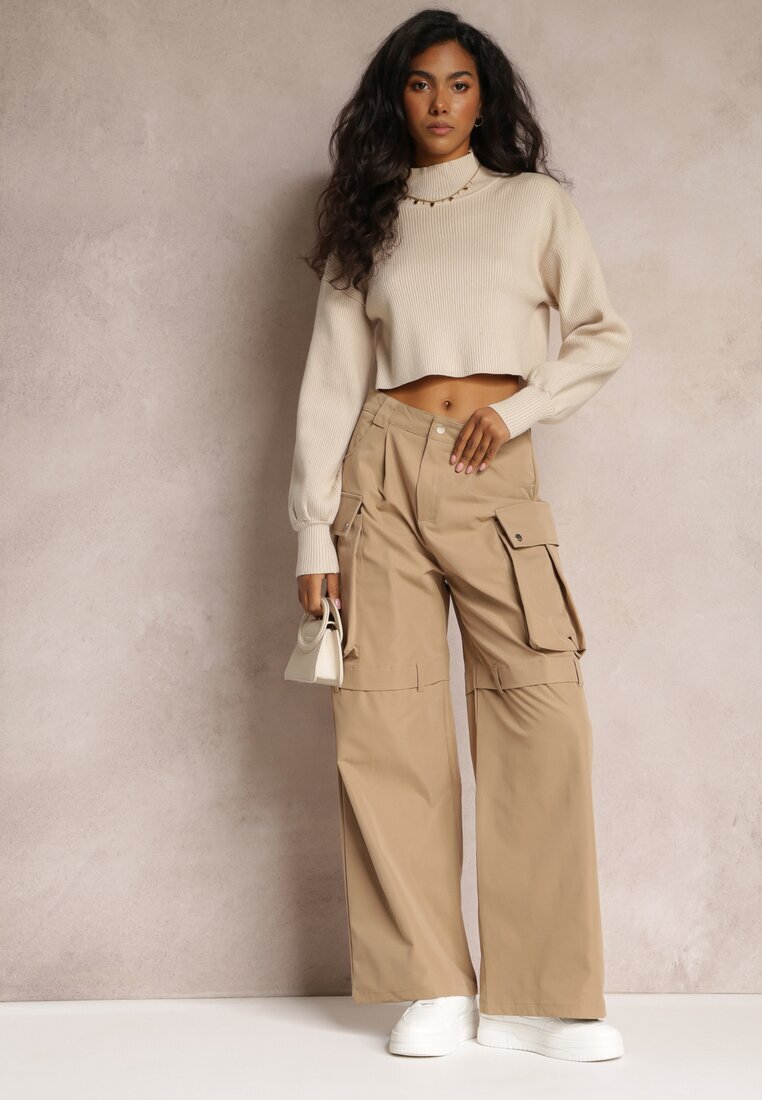 manosque Pantaloni Bej Largi High Waist stil cargo Vomisal