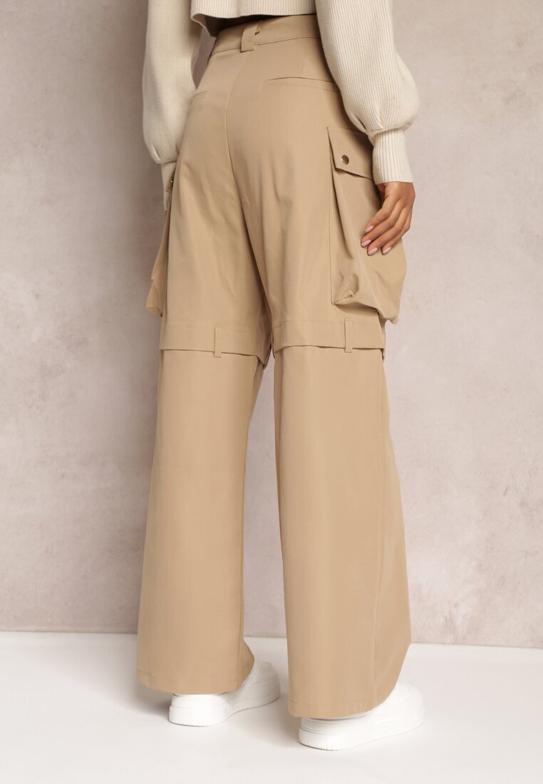 manosque Pantaloni Bej Largi High Waist stil cargo Vomisal