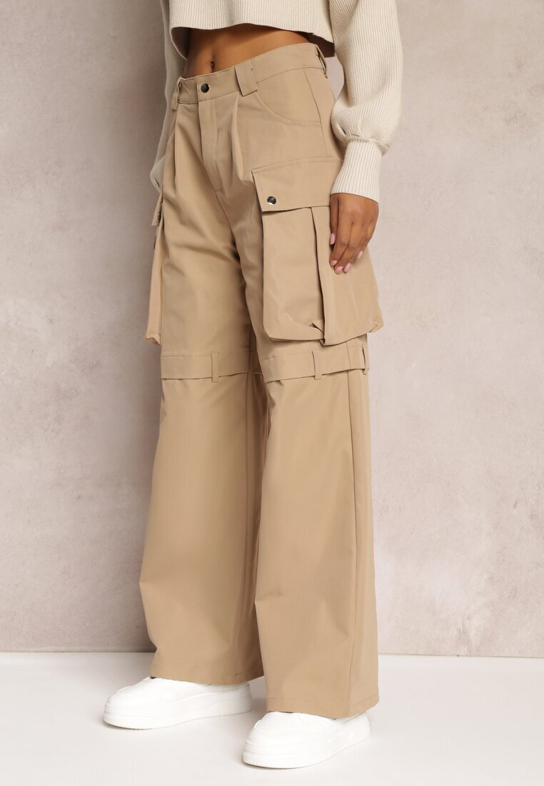 manosque Pantaloni Bej Largi High Waist stil cargo Vomisal