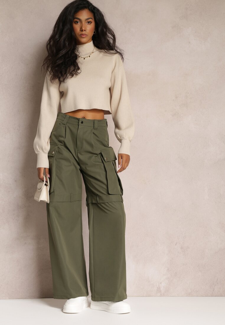 manosque Pantaloni Verzi Ampli High Waist în Stil Cargo Vomisal