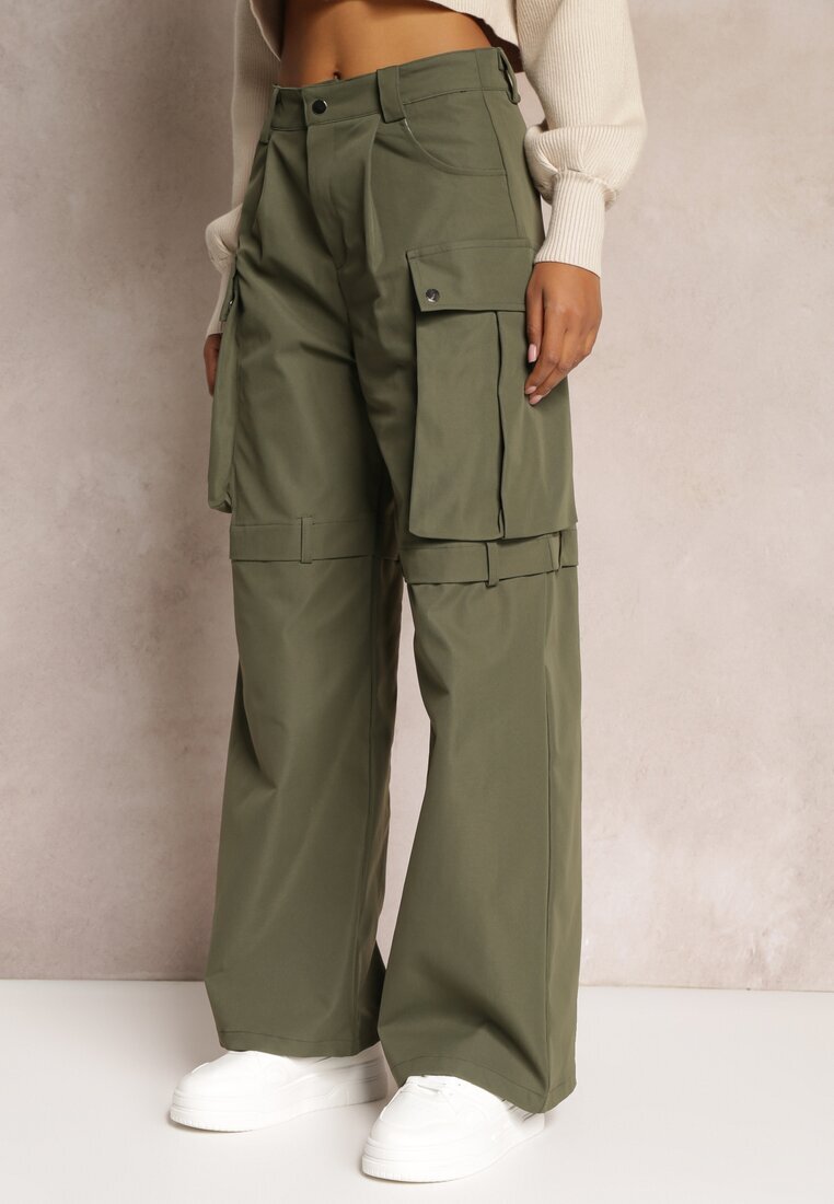 manosque Pantaloni Verzi Ampli High Waist în Stil Cargo Vomisal