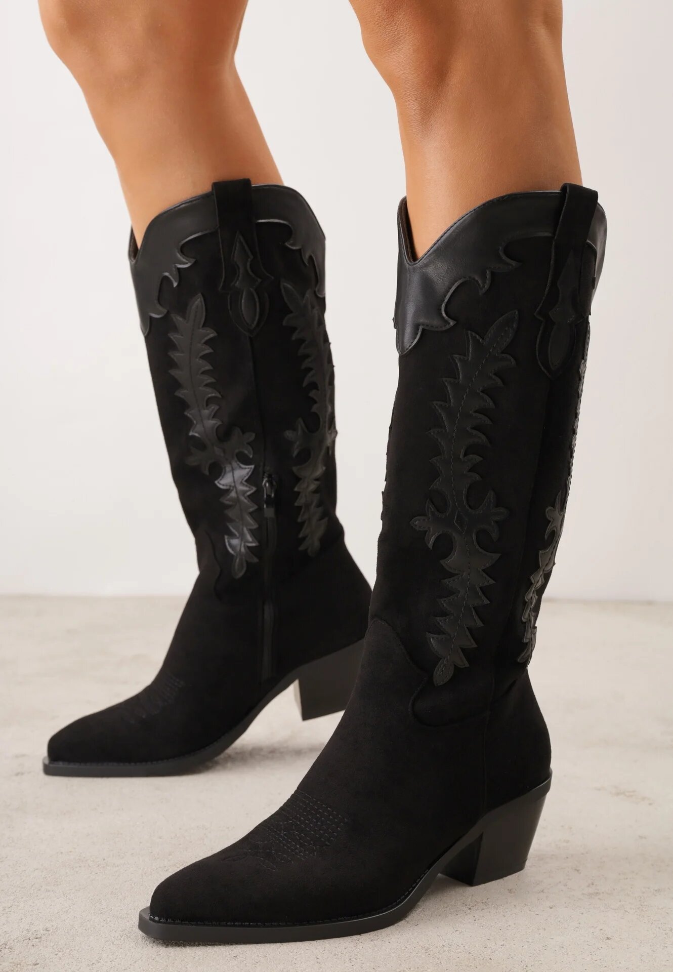 marquiiz Ciocate pe toc conic cu cusături decorative în stil western Nulia Negre