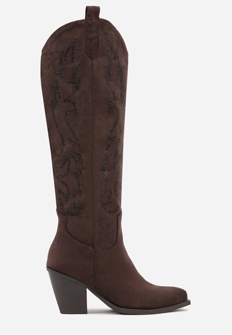 marquiiz Cizme cowboy Maro închis cu toc conic decorate cu zirconii Nalera