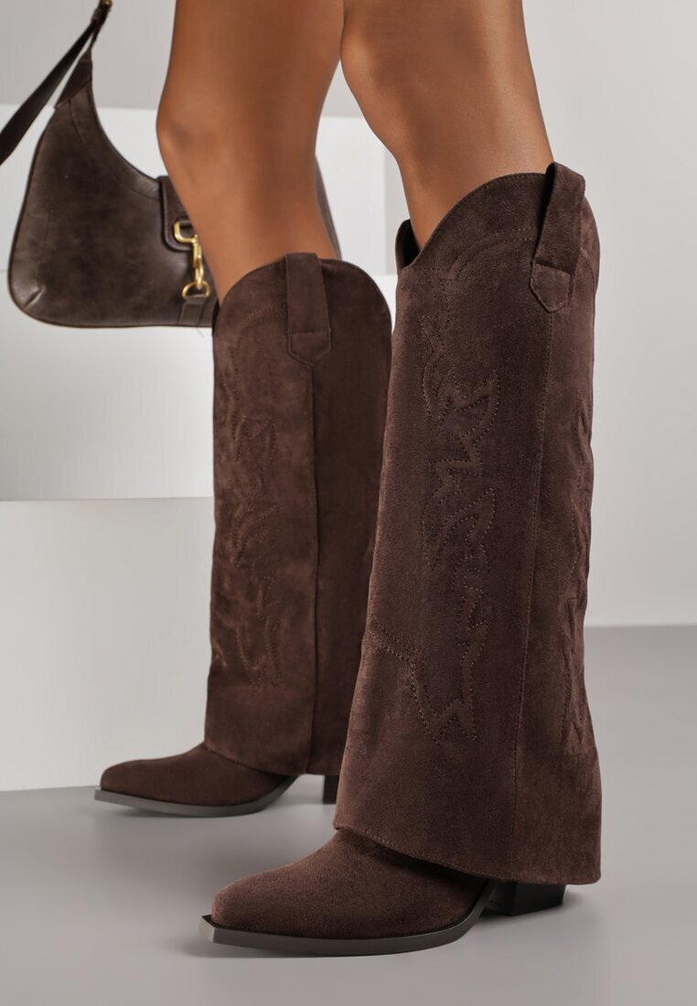 marquiiz Cizme Maro Cowboy cu Toc Conic cu Carâmb Întors cu Broderie Fenassa