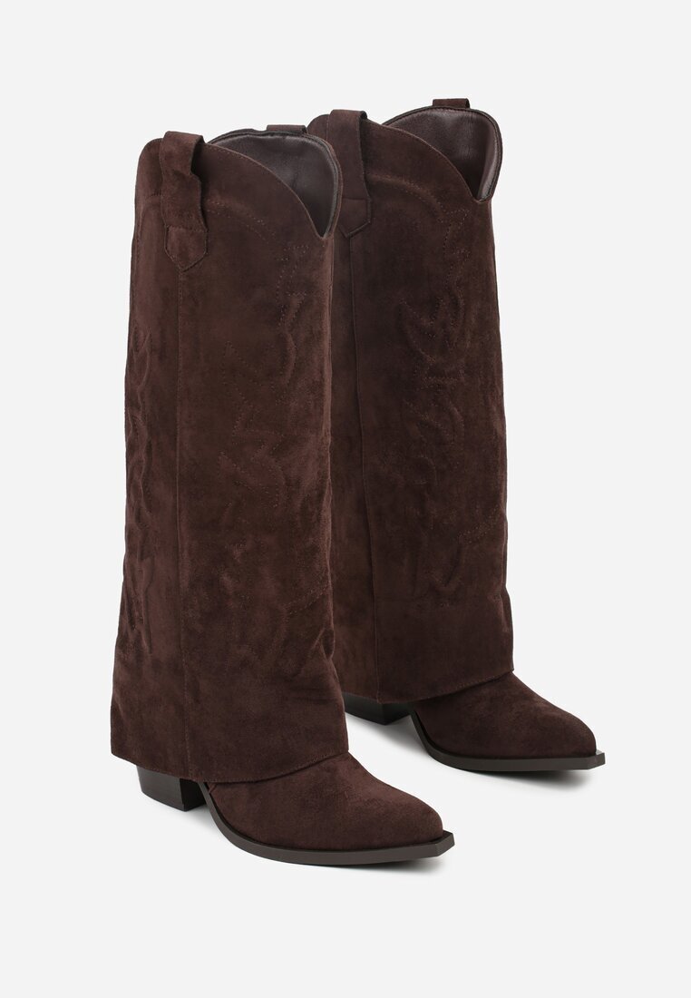 marquiiz Cizme Maro Cowboy cu Toc Conic cu Carâmb Întors cu Broderie Fenassa