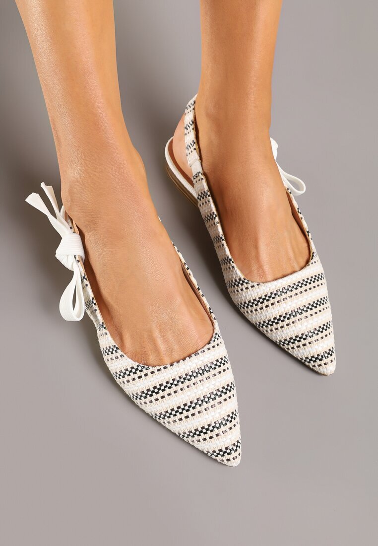 marquiiz Sandale Albe Slingback cu Ornamente din Tweed Calritis