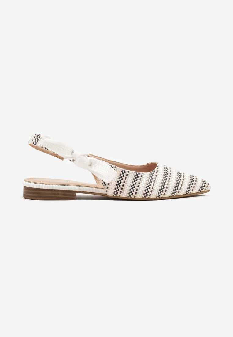 marquiiz Sandale Albe Slingback cu Ornamente din Tweed Calritis