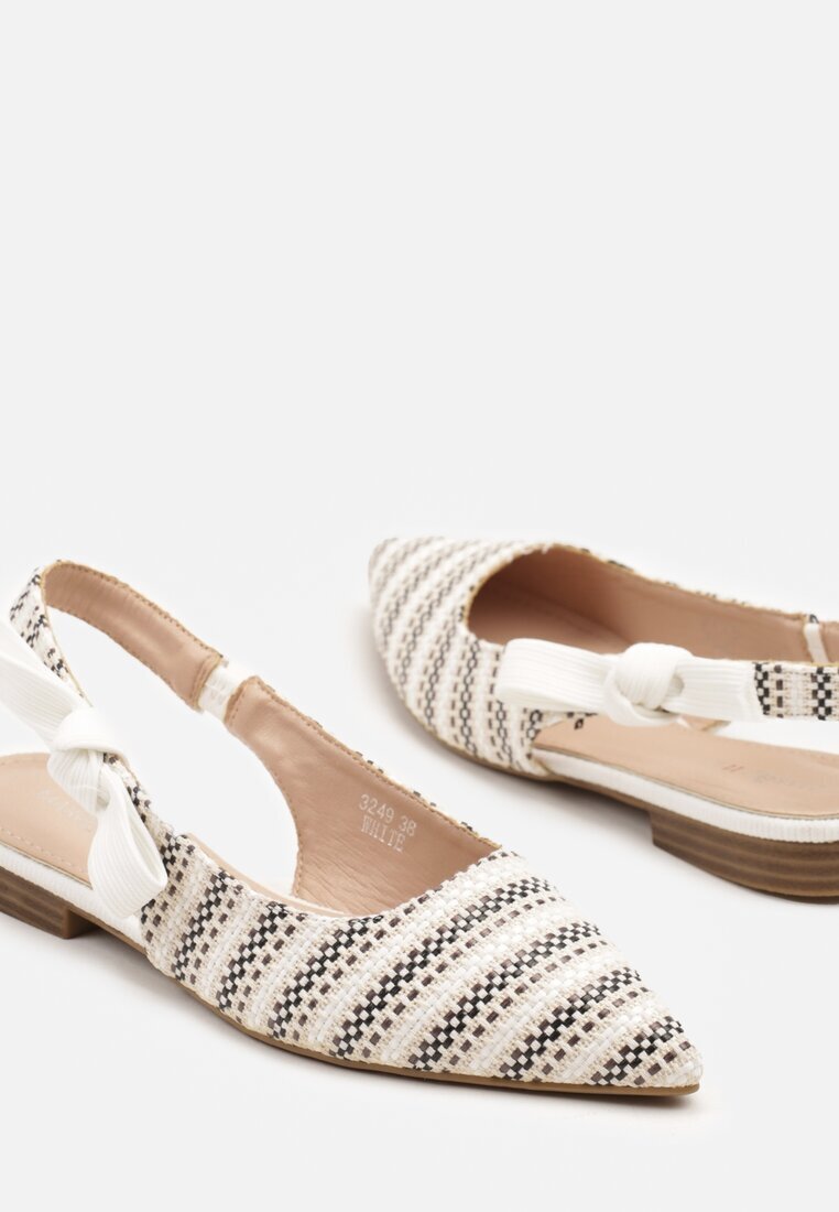 marquiiz Sandale Albe Slingback cu Ornamente din Tweed Calritis