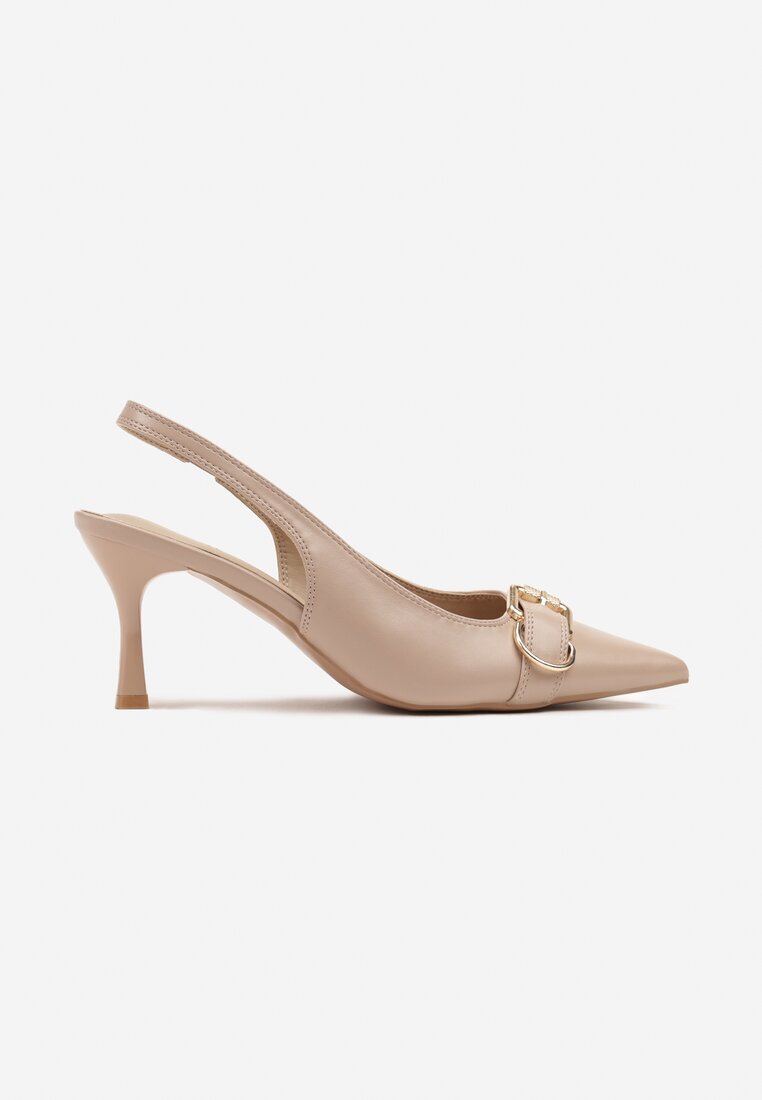marquiiz Sandale Bej închis cu toc stiletto Slingback decorate cu cataramă metalică Zeornna