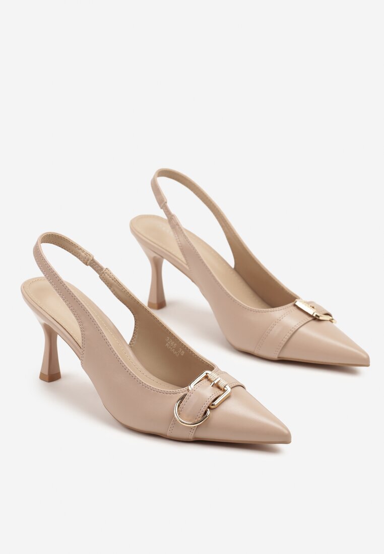 marquiiz Sandale Bej închis cu toc stiletto Slingback decorate cu cataramă metalică Zeornna