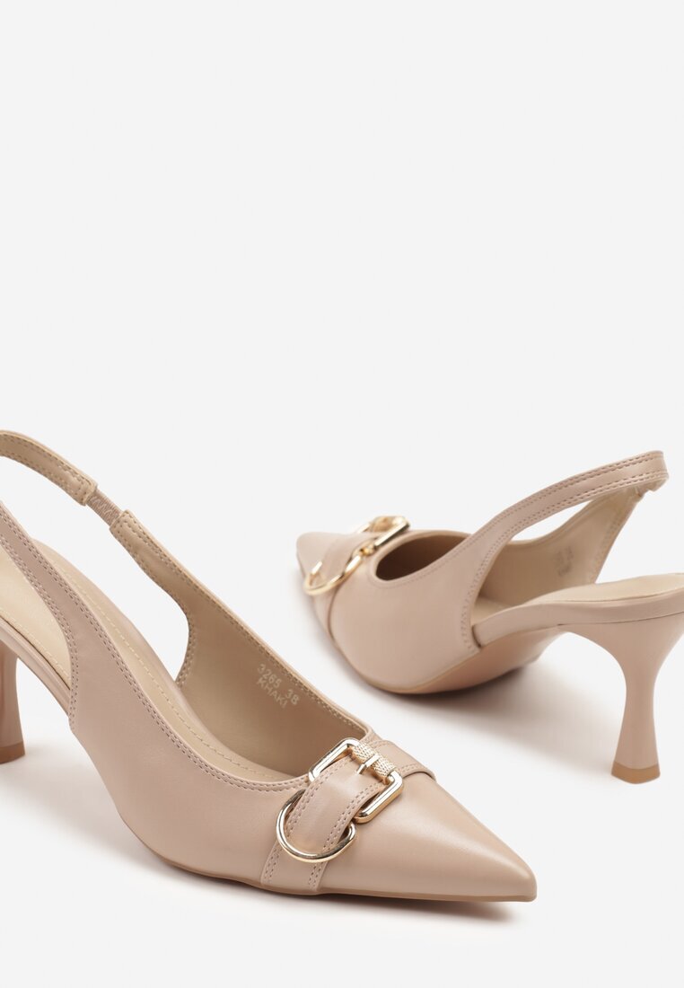 marquiiz Sandale Bej închis cu toc stiletto Slingback decorate cu cataramă metalică Zeornna