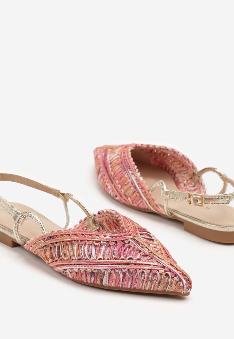 marquiiz Sandale Roz-Portocaliu Tip slingback cu fir metalic și parte superioară împletită Nilavalia