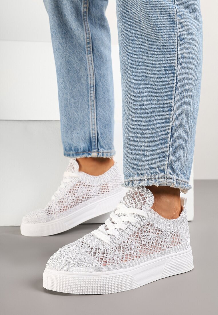 marquiiz Sneakers Albe din dantelă ajurată cu talpă groasă Nanessia