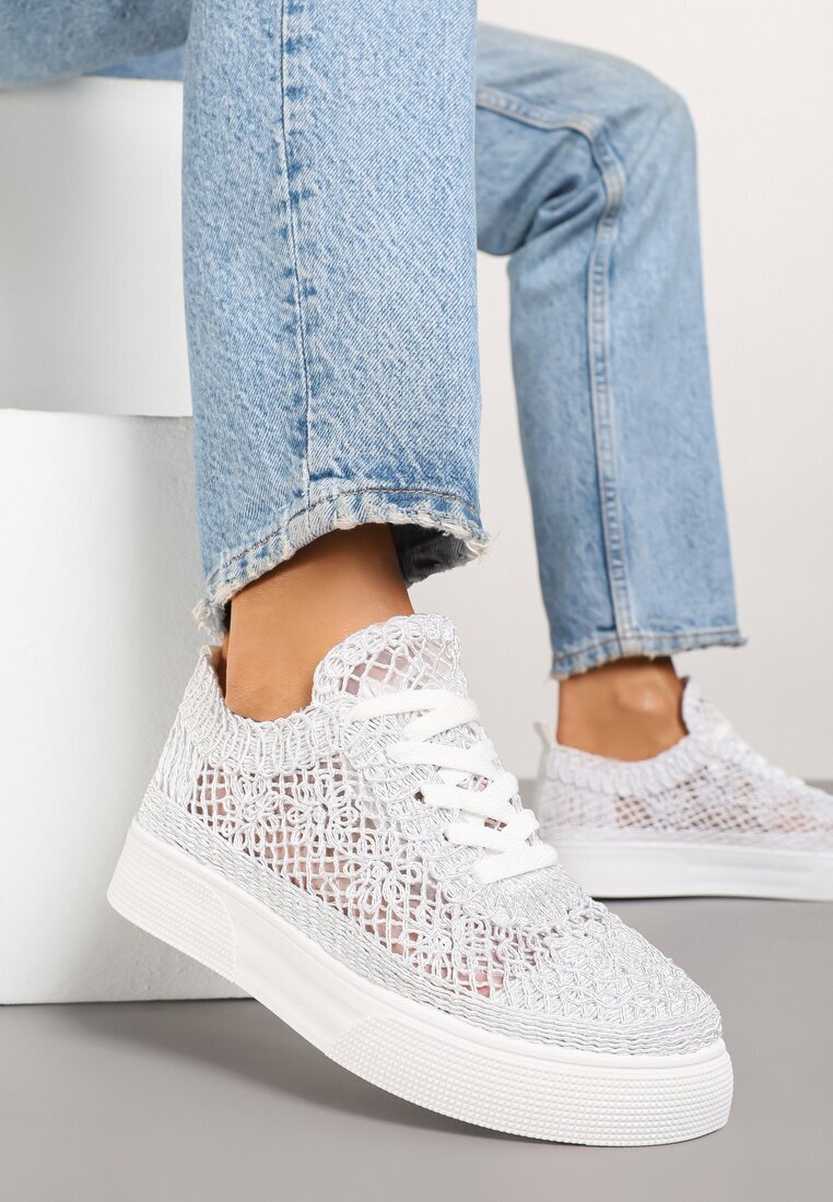 marquiiz Sneakers Albe din dantelă ajurată cu talpă groasă Nanessia