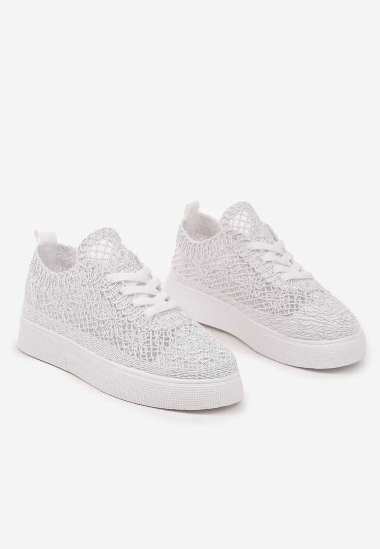 marquiiz Sneakers Albe din dantelă ajurată cu talpă groasă Nanessia