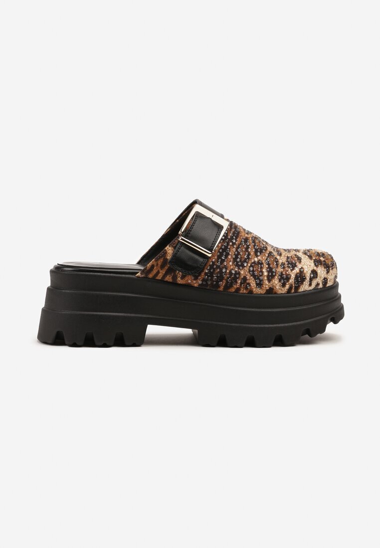 mellisa Papuci Leopard Tip Saboți pe Platformă Embosată Decorate cu Cataramă Sorelenna