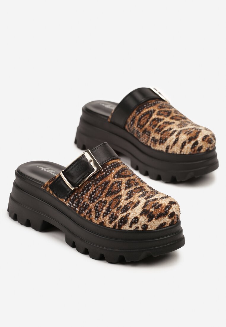 mellisa Papuci Leopard Tip Saboți pe Platformă Embosată Decorate cu Cataramă Sorelenna