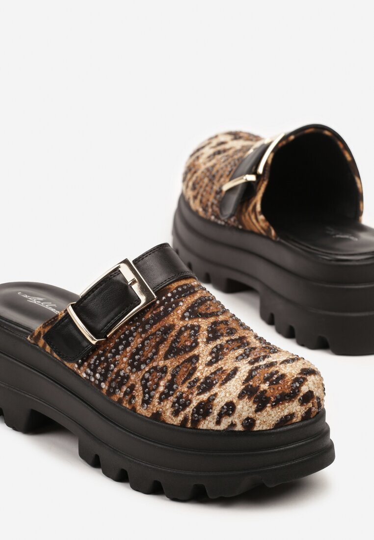 mellisa Papuci Leopard Tip Saboți pe Platformă Embosată Decorate cu Cataramă Sorelenna
