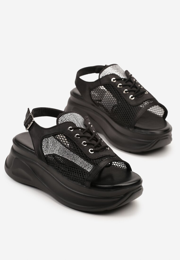mellisa Sandale Negre cu platformă stil adidași Peep Toe Sorezia