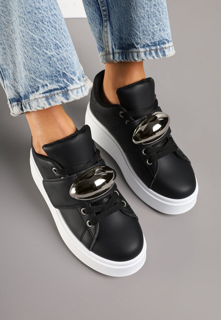 mellisa Sneakerși Negri pe Platformă cu Aplicație Metalică Welveria